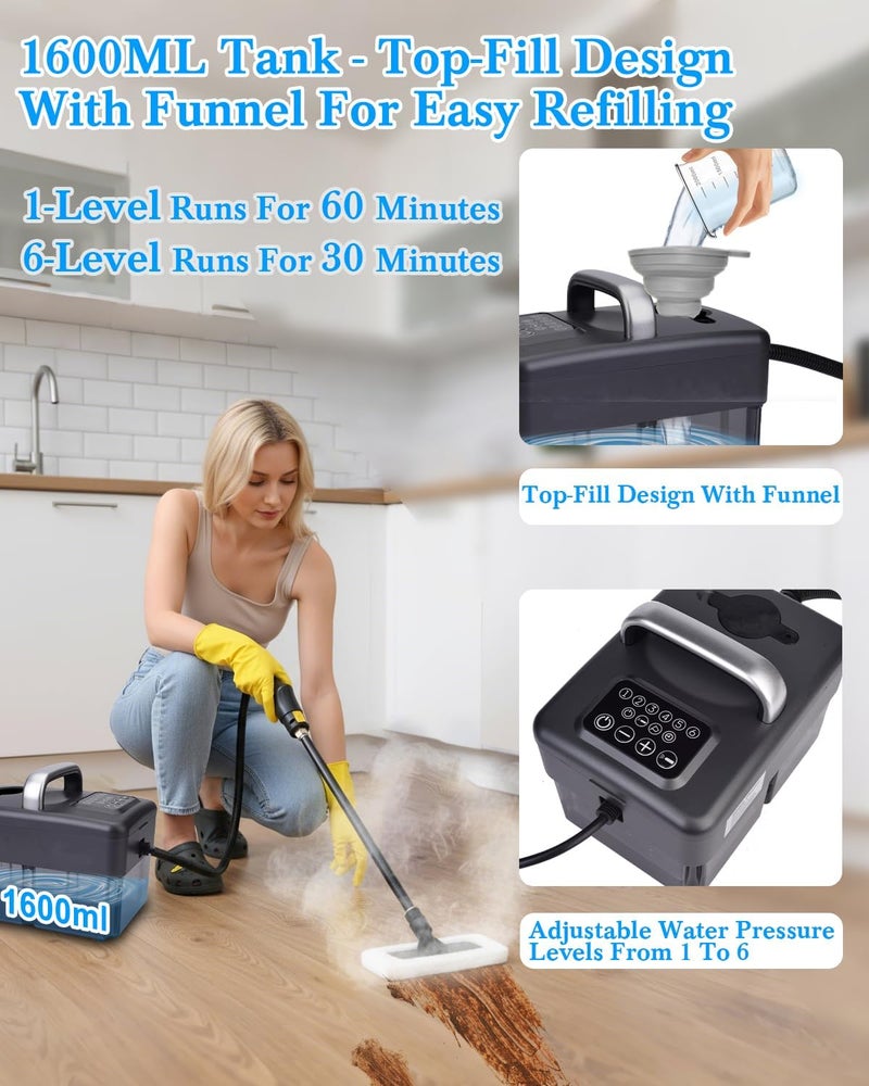 mecmic Steam Cleaner for Home - 1600ML Water Tank 15s Heat-Up Portable Steamer for Cleaning, 6 Level Adjustable, 2500W, 45PSI, 250°F Steam, Handheld Steam Cleaner for Car Detailing, Grease, Tile,Grout - Image 5